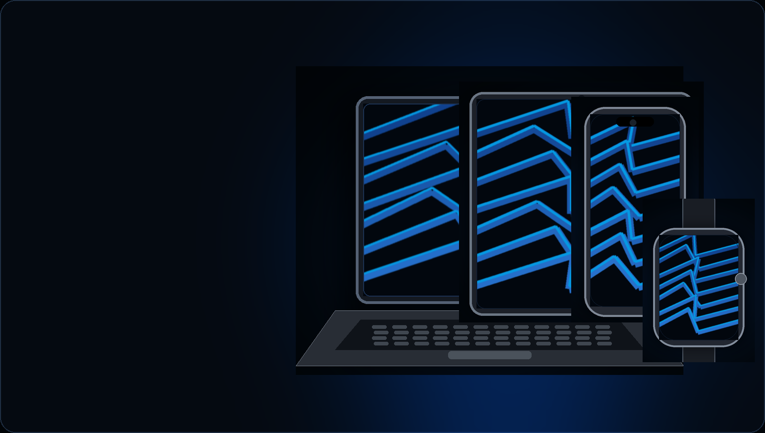 Original illustrative collection of premium laptops, tablets, phones and wearable devices
